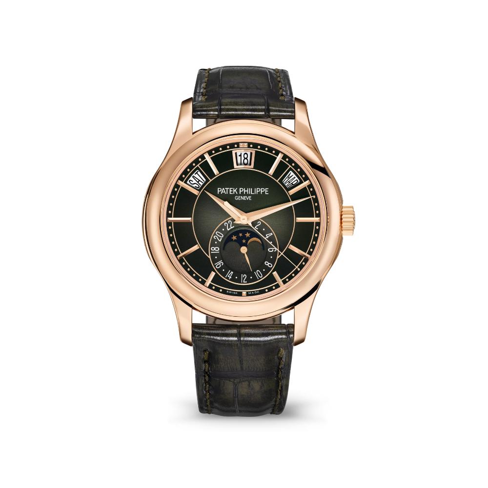 Patek Philippe Annual Calendar Moonphase Rose Gold Brown Leather Men's Watch 5205R-001 40mm