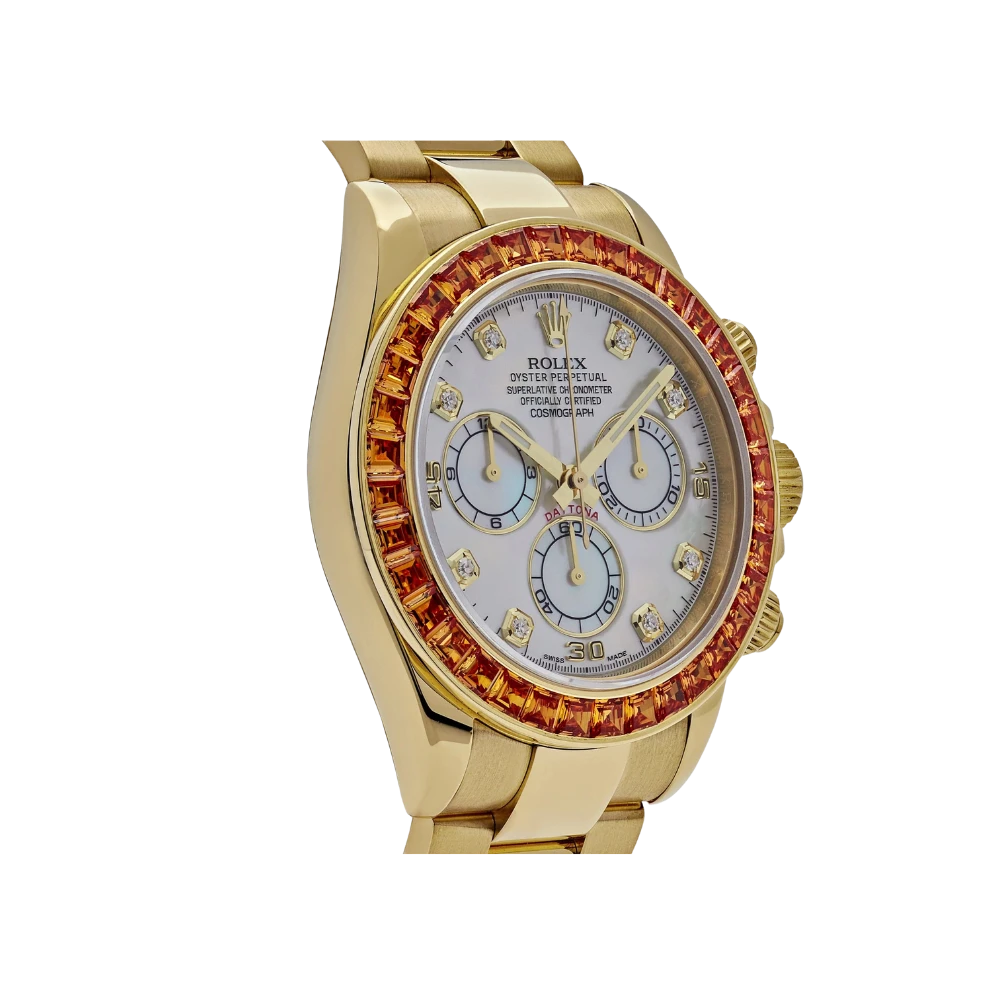 Rolex Daytona 116578SACO Yellow Gold Sapphire Bezel Mother Of Pearl Dial - Image 2